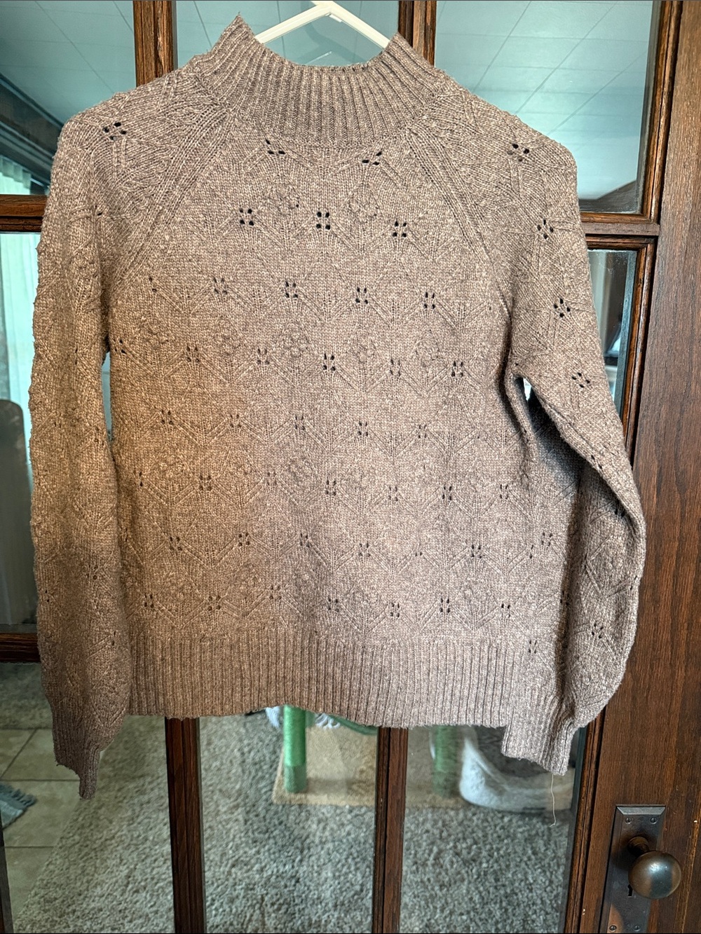LC Lauren Conrad Taupe Pointelle Mock Neck Sweater